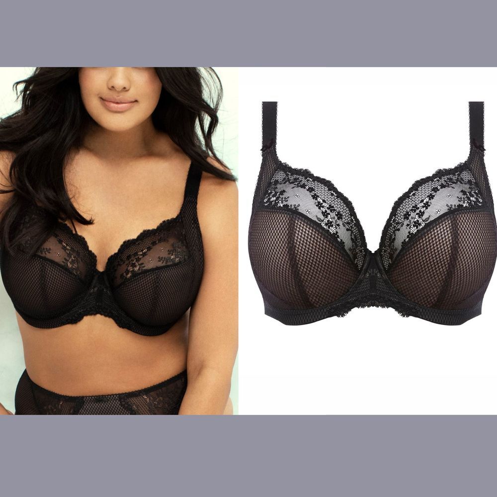 NWT $72 Elomi [ 34J US] Charley Full Figure Underwire Plunge Bra in Black #6346‎